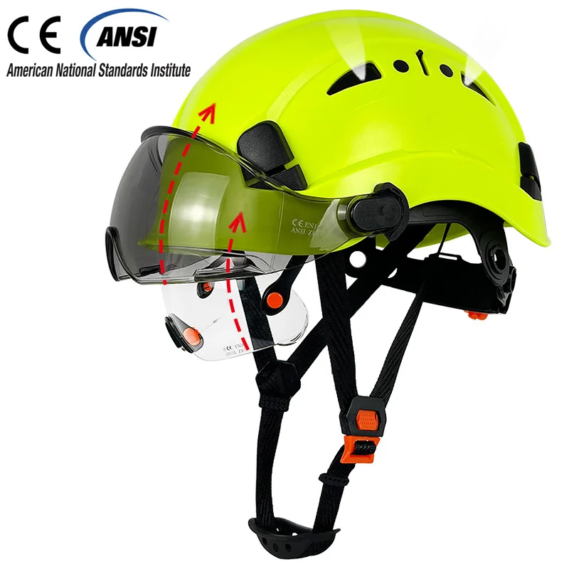 Construction Safety Helmet with Visor, Built in Goggle for Engineer Ear Muffs, ABS Hard Hat, Industrial Work Head Protection