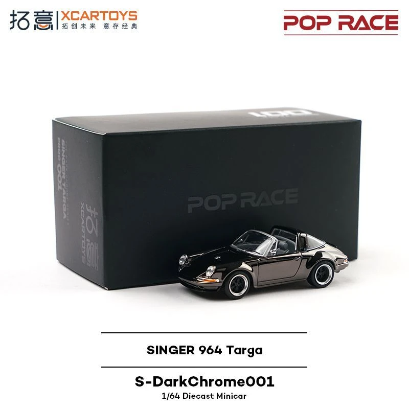 

In stock POP RACE 1:64 S-DarkChrome001 Porsche SINGER 964 Targa Electroplated Black Alloy Die Casting Car Model