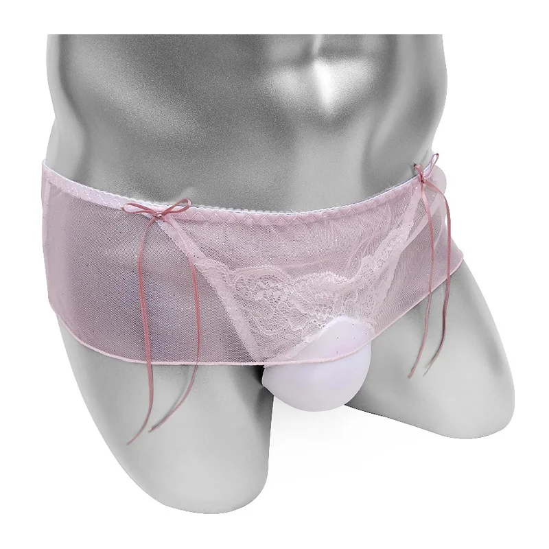 Skirted Sissy Panties With Penis Sheath Sheer Lace Sexy Lingerie For Mens Underwear Thong Briefs Low Rise Bikini G String