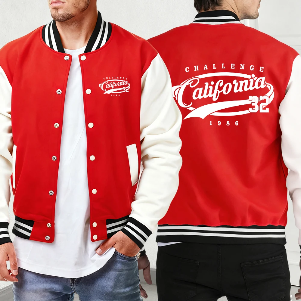 

Challenge California Number 32 1986 Print Jackets Mens Street Autumn Baseball Jersey Button Sport Veste Oversized Retro Menswear