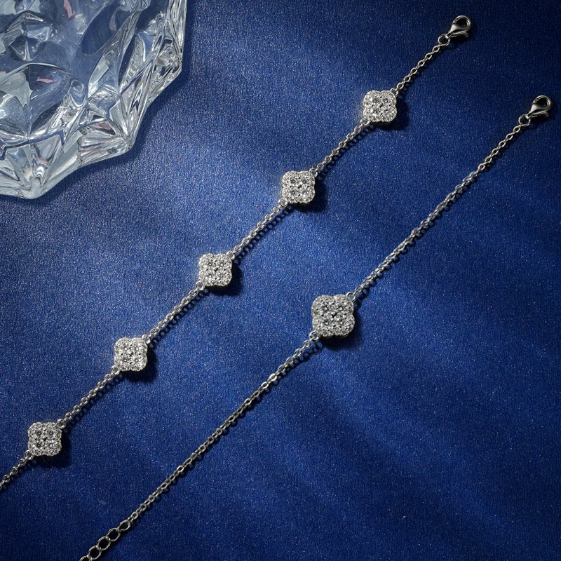 Rrjzz Zertifizierter Runder Schliff D-Farbe Moissanit VVS1 Labor-Imitationsdiamant Kleeblatt-Armband Glücksbringer Vierblättriges Armband für Frauen – Detail 3