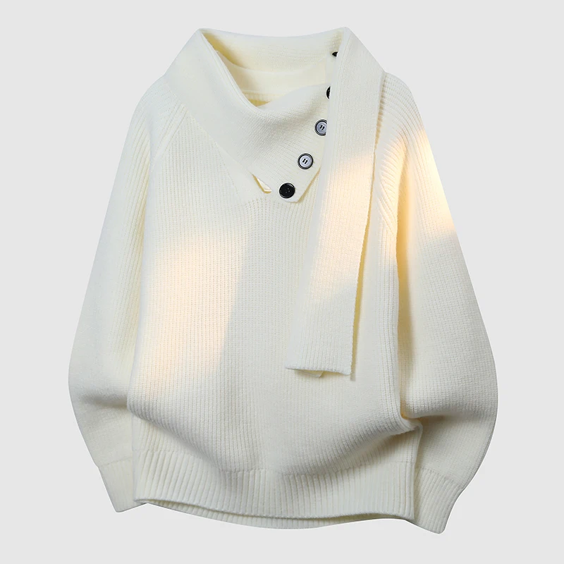 

New Trendy Winter/Autumn Scarf V-neck Men's Knitted Sweater 2025 High Street Korean Style Fashion Youth men Loose long sleeves
