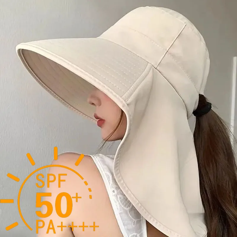 

Large Brim UV Protection Sun Hat Women Summer Fiing Cap Breathable Outdoor Fishing Hiking Wide Brim Shawl Sunscreen Ponytail Cap