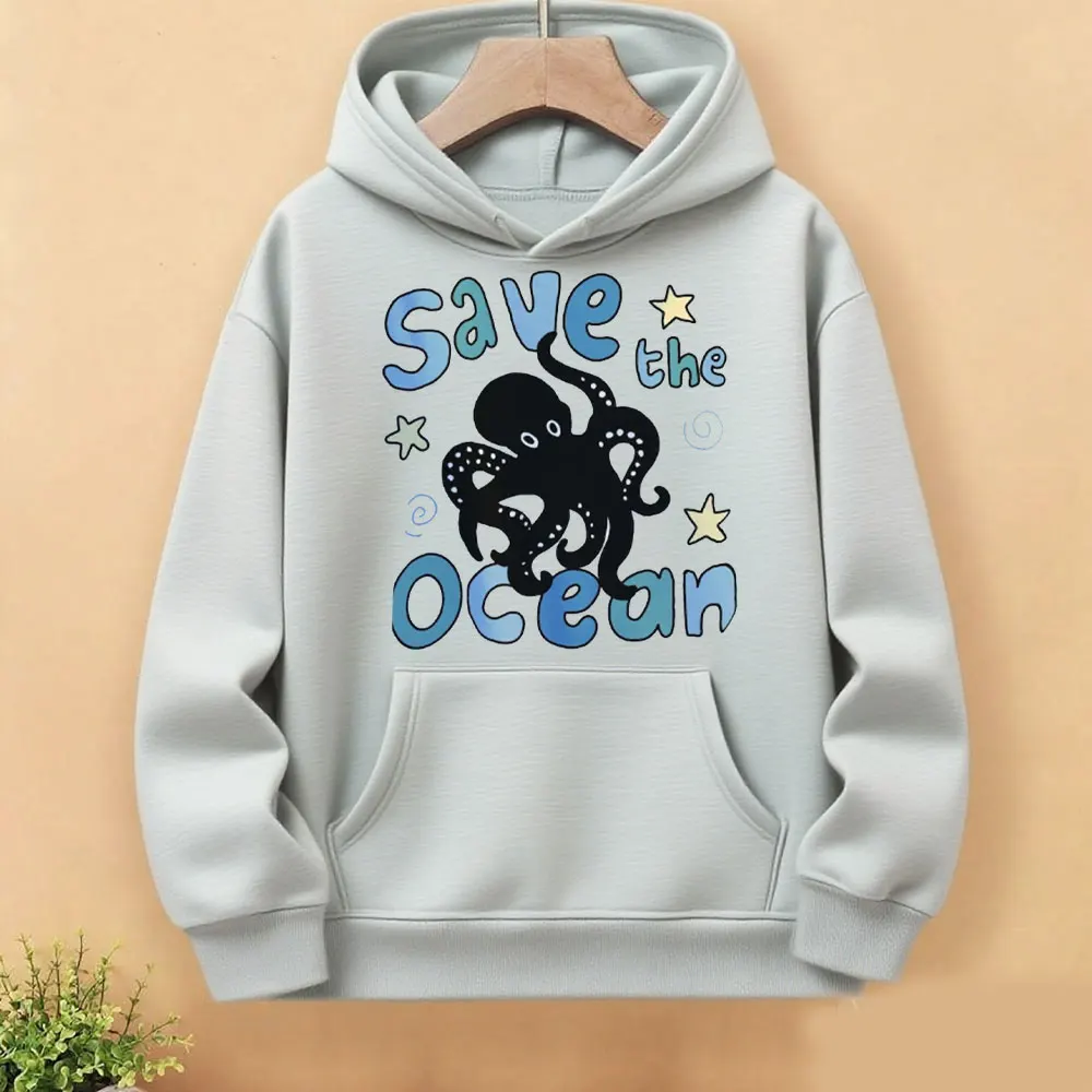 Save The Ocean Spring Women Sweatshirt Retro Octopus Harajuku Graphic Pullover Save The Planet Aesthetic Beach Hoodie