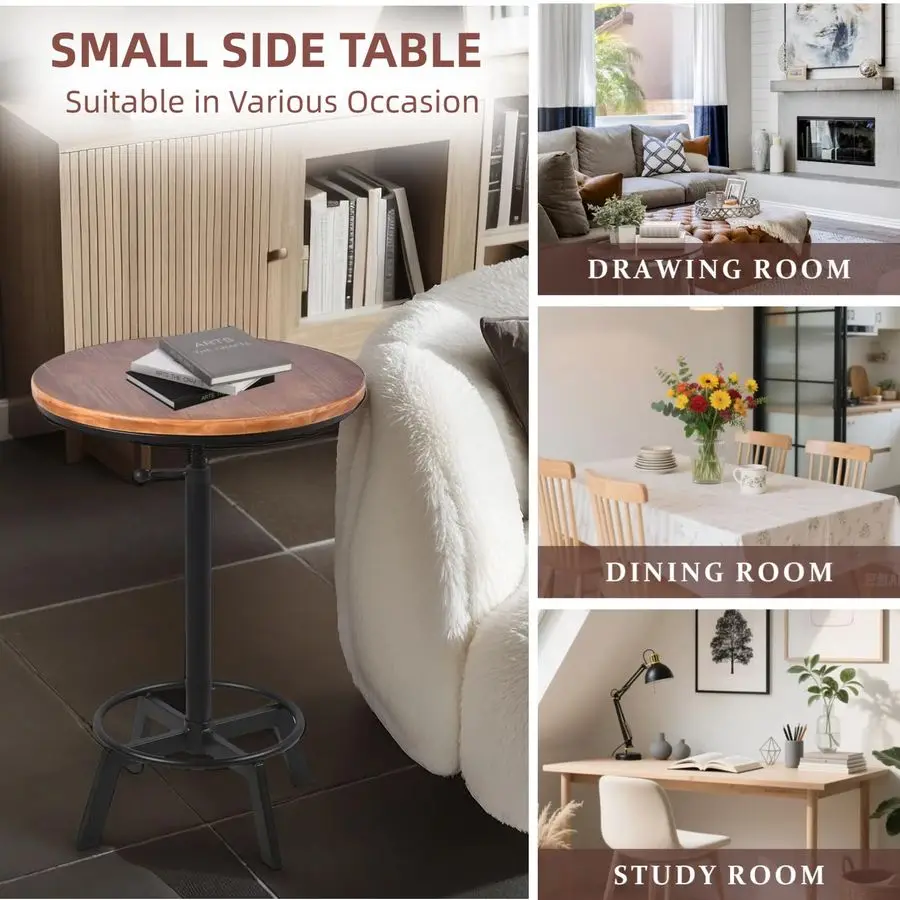 バーテーブル 3035.4インチ 高さ調節可能 インダストリアル ビストロテーブル レトロ ダイニングテーブル キッチン コーヒーハウス パブ 回転式 木製