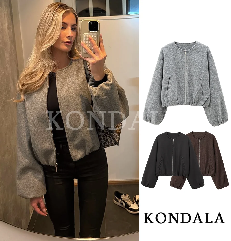 

KONDALA осенняя минималистичная повседневная куртка женская элегантная универсальная смешанная куртка на молнии 2026 весенняя модная женская шикарная куртка