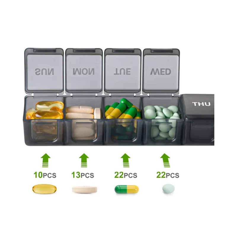 7 Days Pill Medicine Box Portable Travel Pills Case Weekly Vitamins Tablets Storage Organizer Large Fish Oils Splitter Container