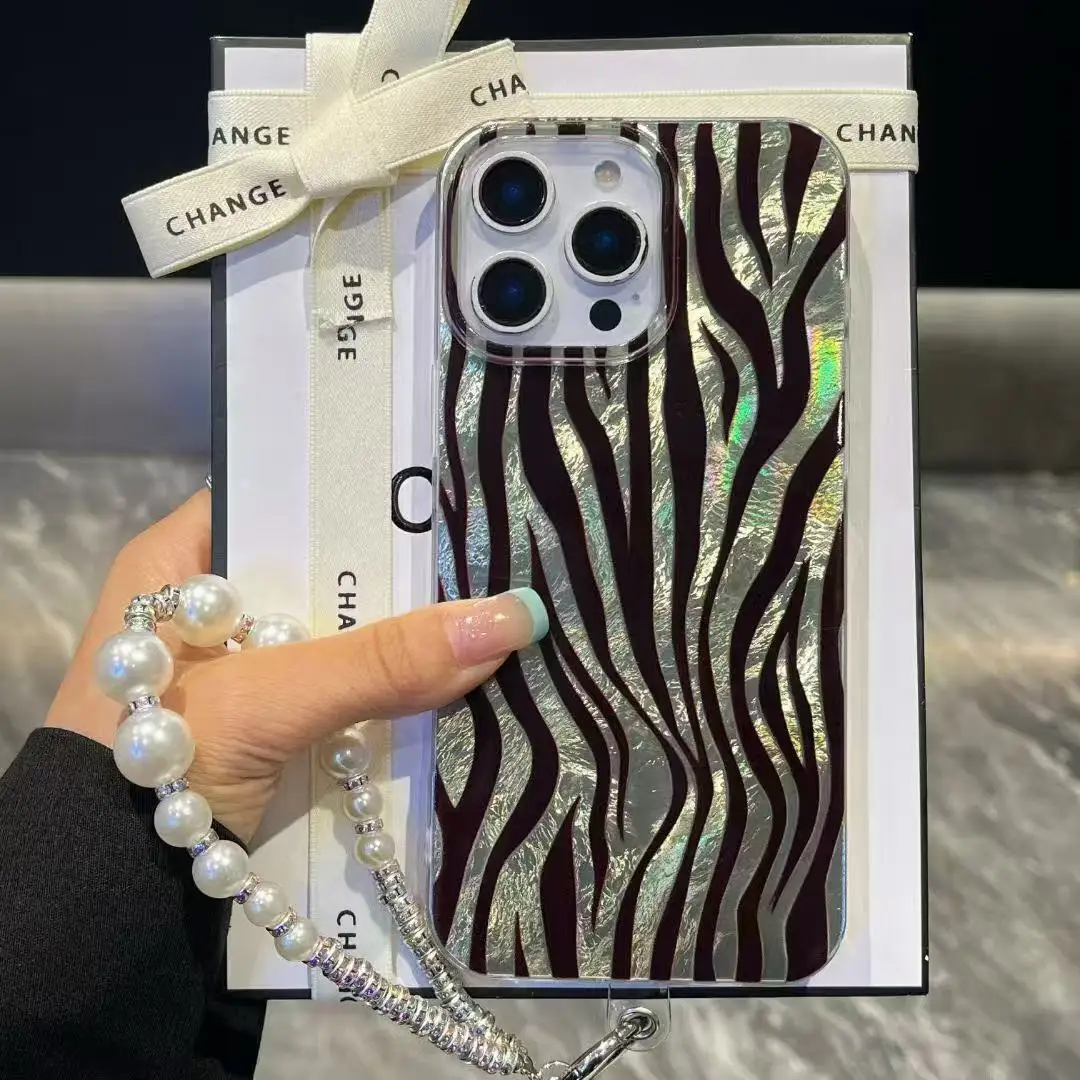 

High Quality Phone Case For iPhone 16 15 13 12 11 14 Pro Max Luxury Zebra pattern Cover with chain For iPhone 15 16 Pro max