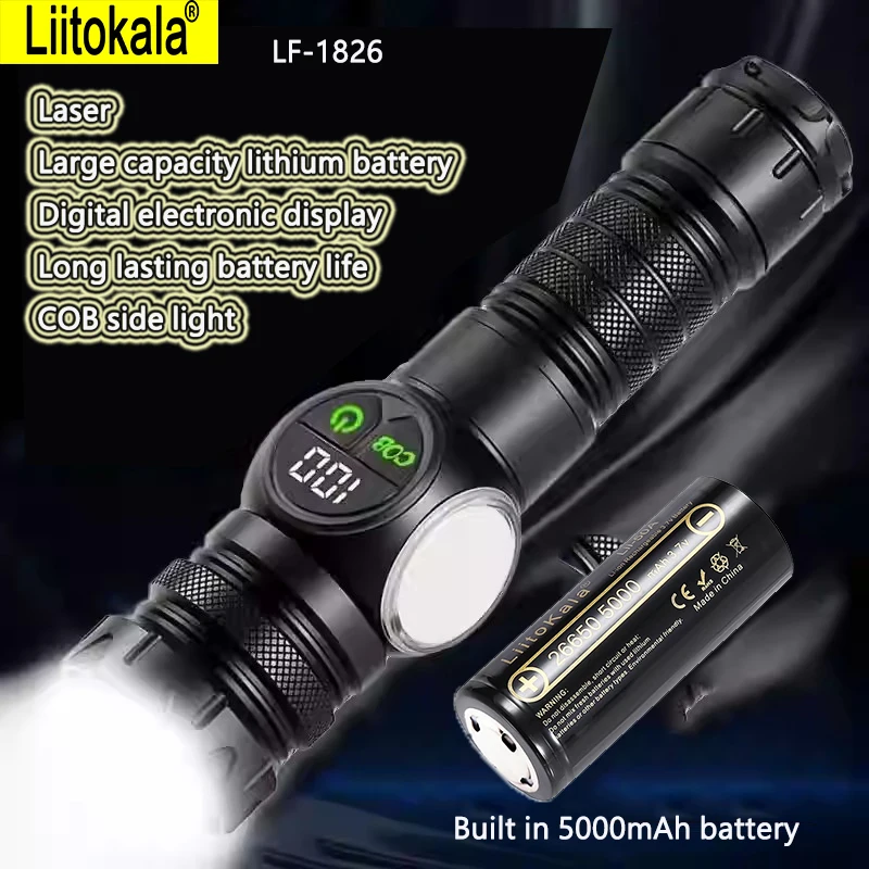 

LiitoKala LF-1826 Портативный цифровой уличный фонарик Водонепроницаемый долговечный белый лазерный фонарик высокой яркости