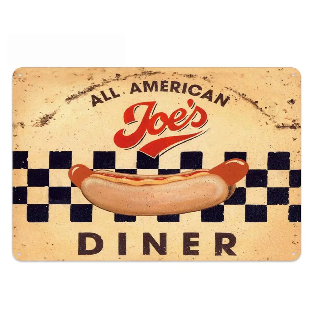 Retro Design American Diner Tin Metal Signs Wall Art | Thick Tinplate Print Poster Wall Decoration for Kitchen/Restaurant