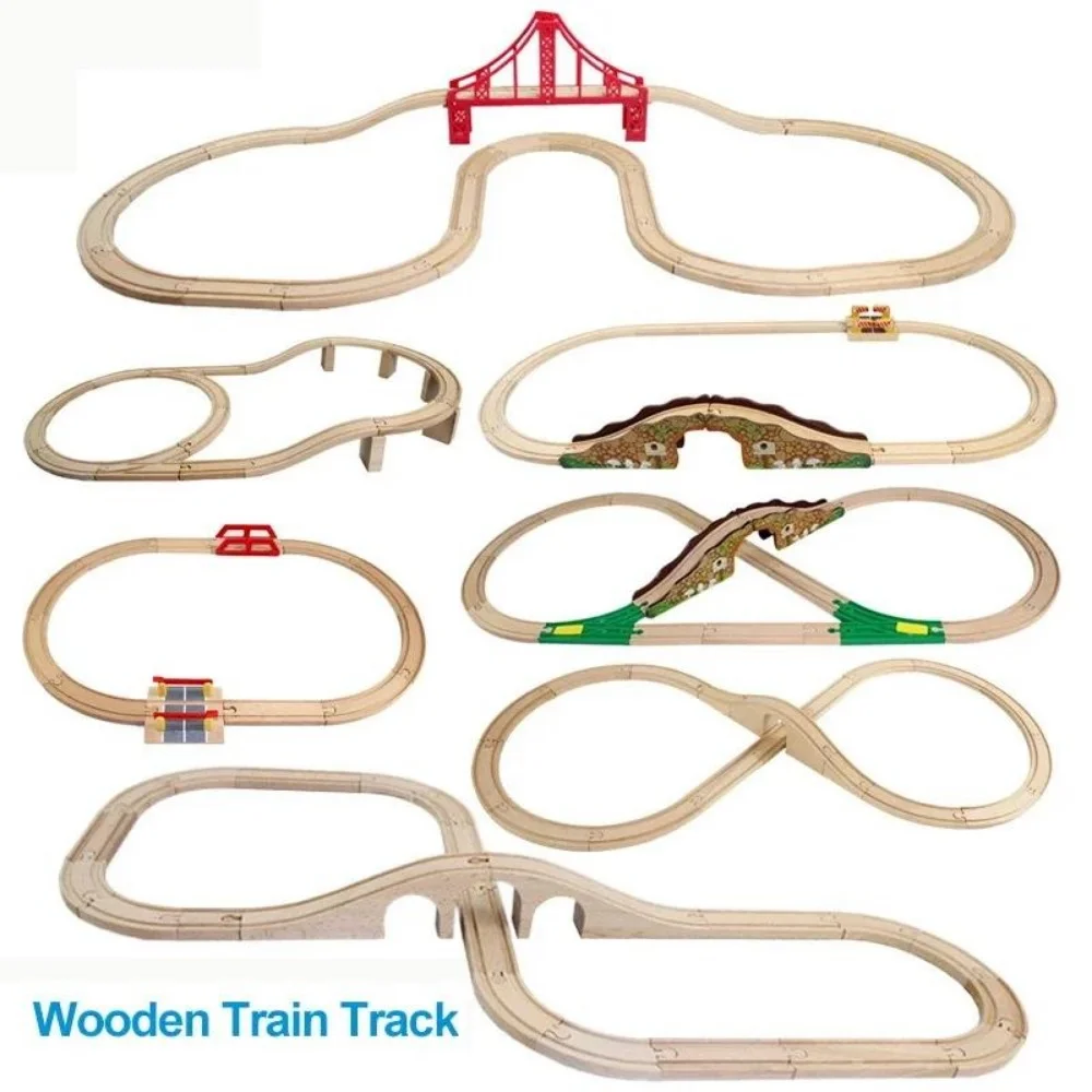 Acessórios de trilhos de trem de madeira brinquedos para crianças diecast slot brinquedo trens de madeira trilhos ferroviários compatíveis com todas as marcas trens