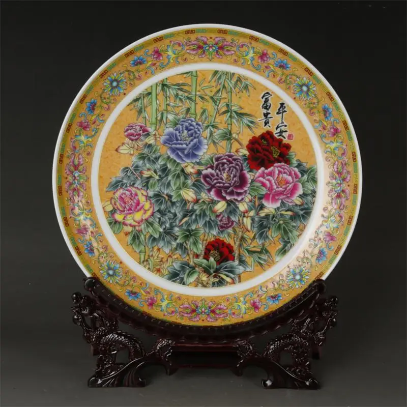 Jingdezhen Huangdi Enamel Rich and Safe Decorative Plate Seat Plate Wall-Plate Boutique Classical Soft Ceramic Decorative Plate