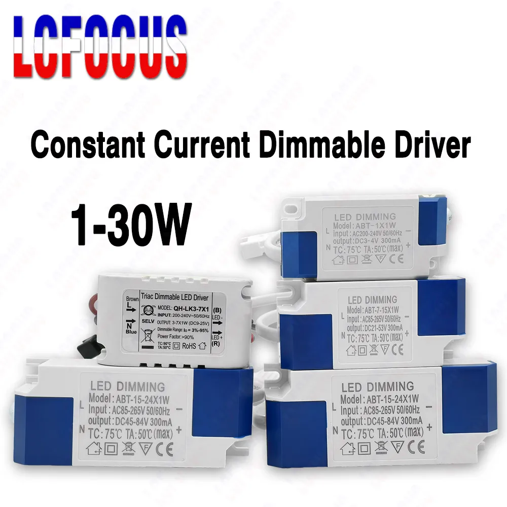 Driver LED Regulável 1W 3W 5W 7W 9W 12W 15W 18W 24W AC 220-240V Fonte de Alimentação para Transformadores de Iluminação com Dimmer de 300mA