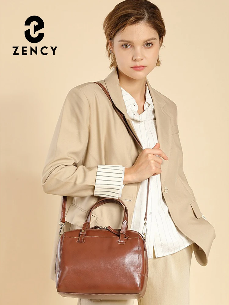 Zency Genuine Leather Handbag For Women Large Capacity Retro Boston Bags for Commuters