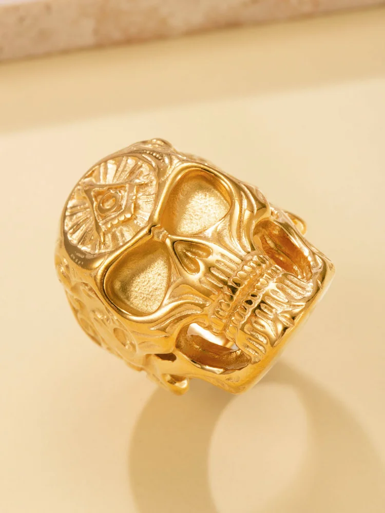 

Exaggerated Casting Skull Ring Titanium Steel Men's Ring Punk Style Fashion Jewelry Unisex Ring Geometric Pattern