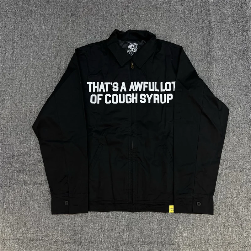 هذا الكثير من معطف سترة بسحاب أسود مطبوع عليه حروف شراب السعال #1