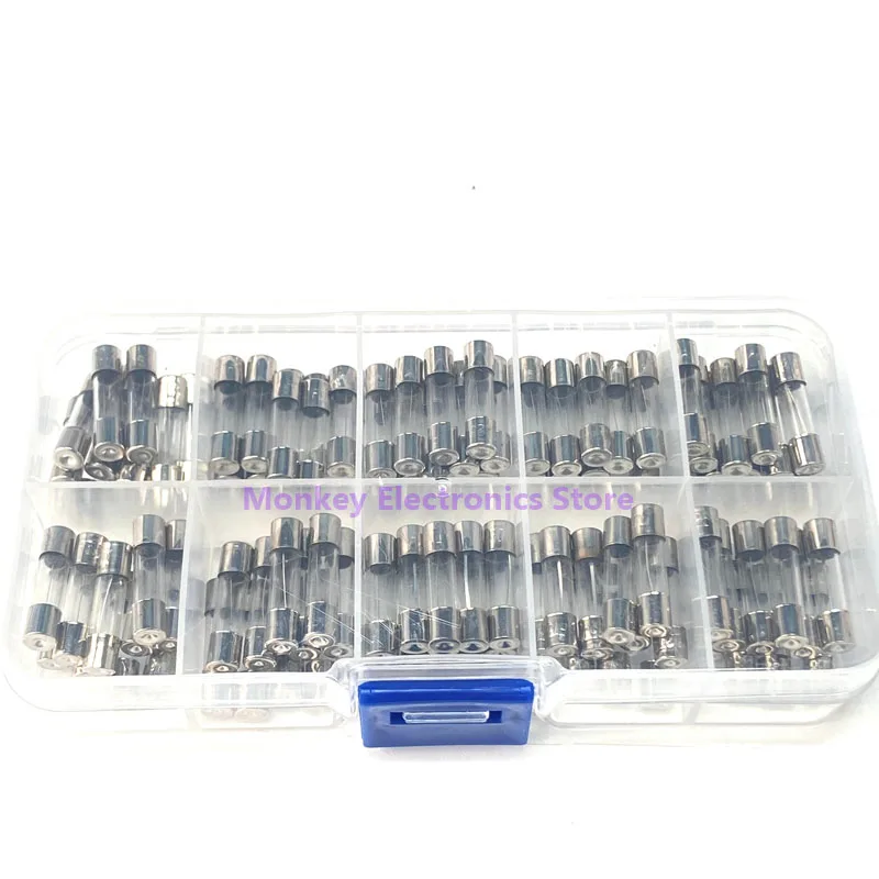 5X20 Fast blow Glass Tube Fuses Car Glass Tube Fuses Kit with Box Household Fuses 0.1A-30A 100/150pcs