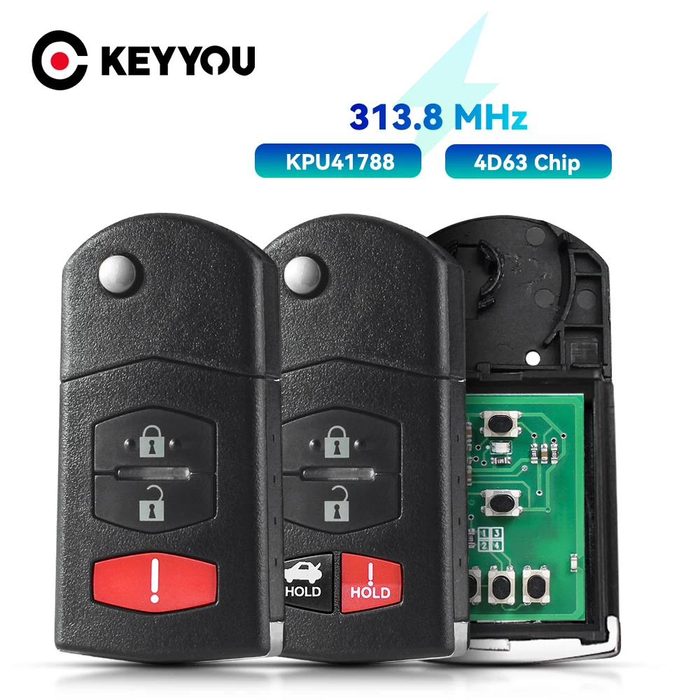 KEYYOU KPU41788 Remote Car Key for Mazda 6 Sedan RX-8 2005 2006 2007 2008 Remote Key 313.8MHz 4D63 Chip 3/4Buttons