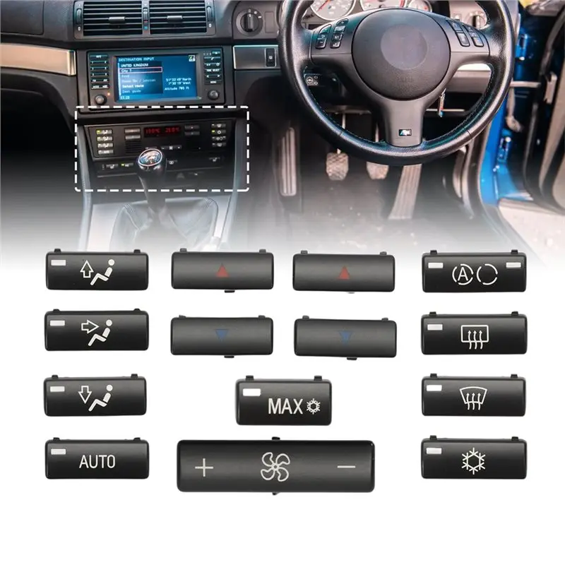 Climate Control Air Conditioning Cap Switch Button Cover For BMW 5 Series E39 X5 E53 1996-2002 Car Heater 64116915812