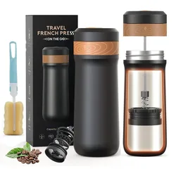 iCafilas Portable French Pressed Coffee and Tea Cup 12 oz Stainless Steel French Pressed Coffee Machine with Carrying Ring