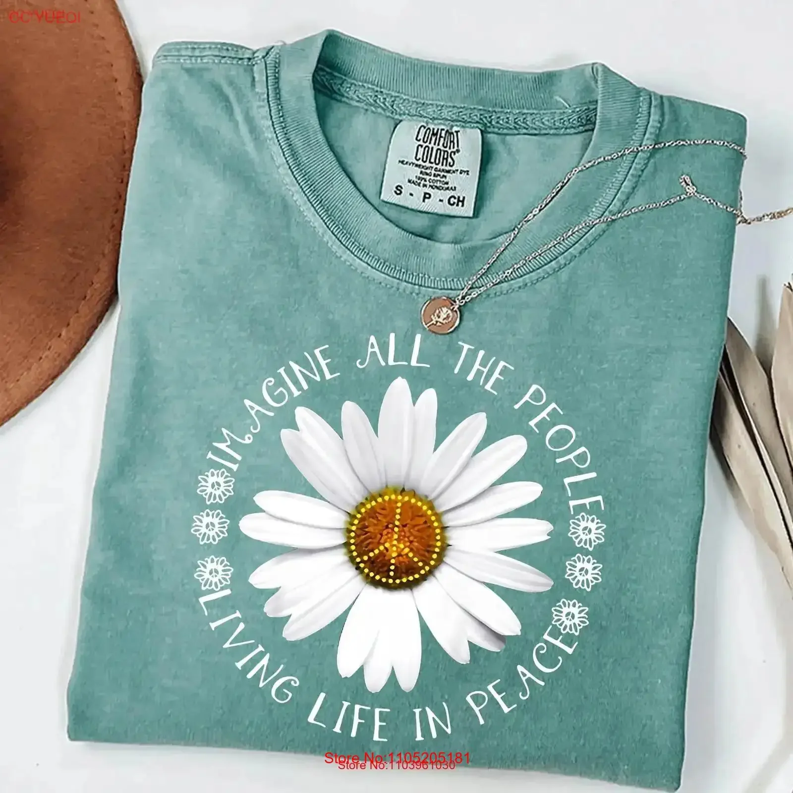 Imagine Peace camiseta toda la gente vida viva en Floral Margarita signo Hippie Boho vintage lavado transpirable estirado Casual