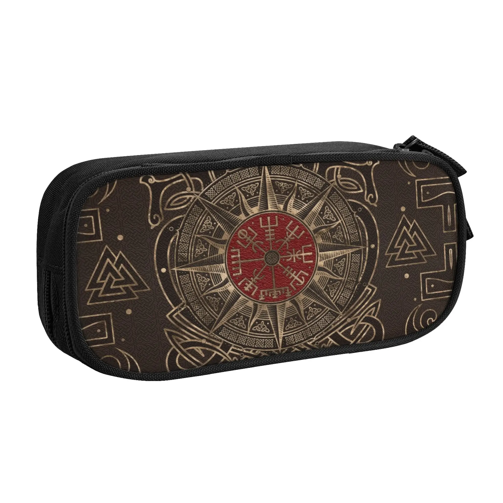 Cute Vegvisir Viking Compass Pencil Cases for Boys Girls Vikings Valhalla Large Storage Pen Bag Box School Supplies