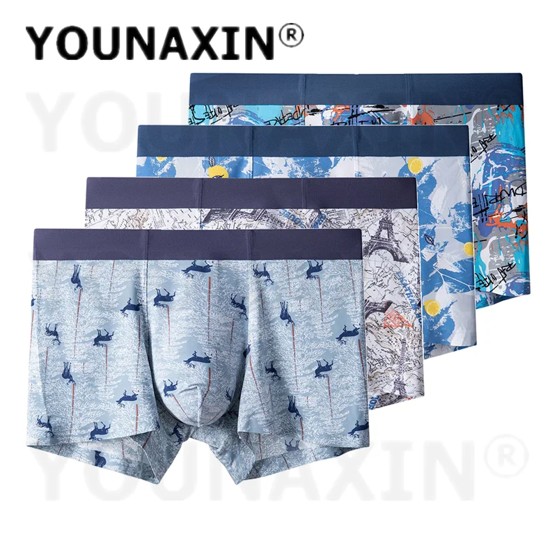 

4 Pieces Plus Size Underwear For Men Panties Boy Boxer Underpants Ice Silk Large Undies Sexy Shorts L XL 2XL 3XL 4XL