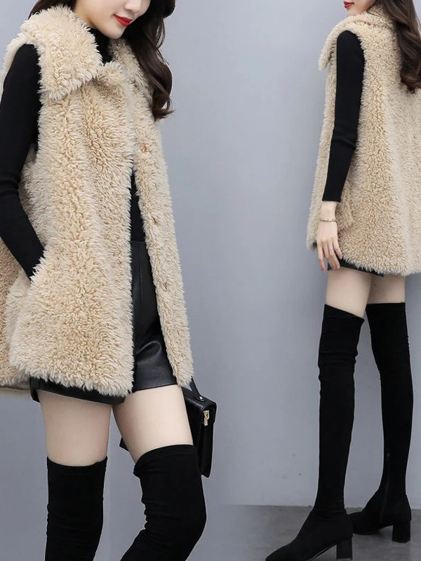 Chaleco de terciopelo de cordero a la moda para mujer de talla grande, top sin mangas holgado, estilo coreano de cintura alta, abrigo de invierno grueso para todas las estaciones