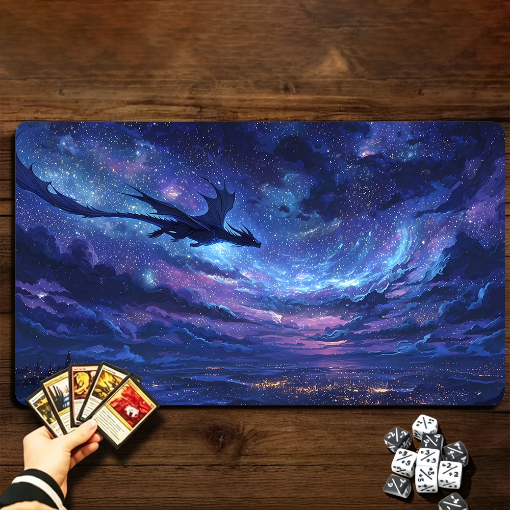Mysterious Starry Sky Dragon TCG Playmat Magic Playmat Gathering Gaming Mat with Stitched Edge Anti-slip base Trading Card Game
