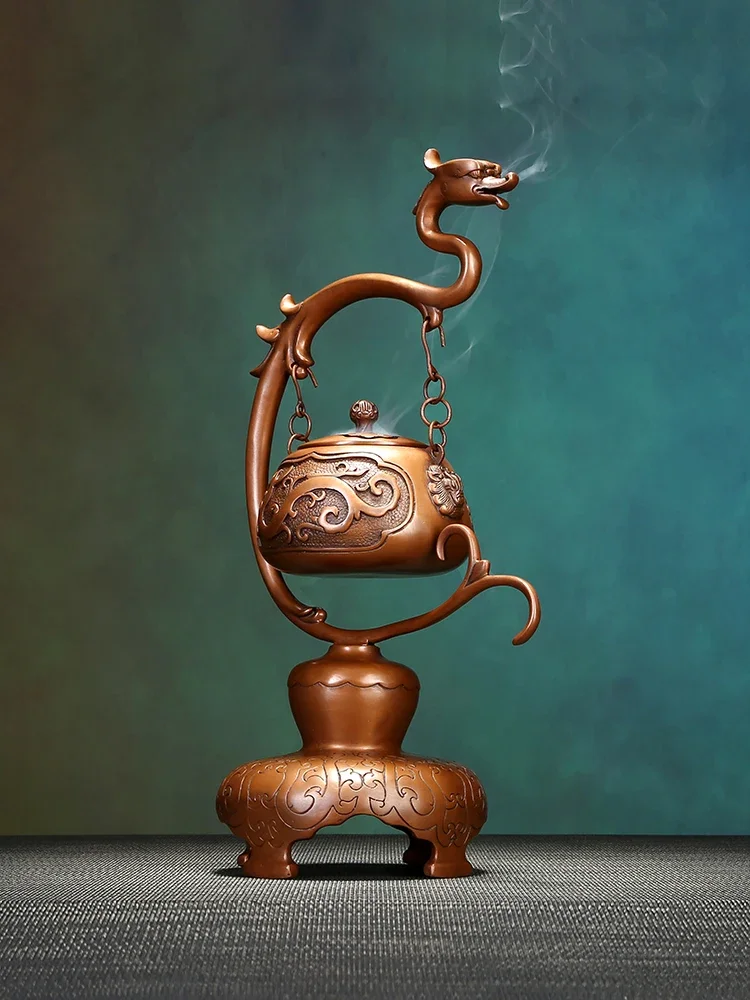 copper Kui dragon pattern hanging aromatherapy burner, incense burner household incense products plate, incense