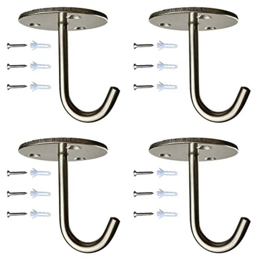 

Stainless Steel Heavy Duty Ceiling Hooks - 60LBS Load Bearing, No Drill for Wood - Wall/Ceiling Mount Hooks for Kitchen, Garage