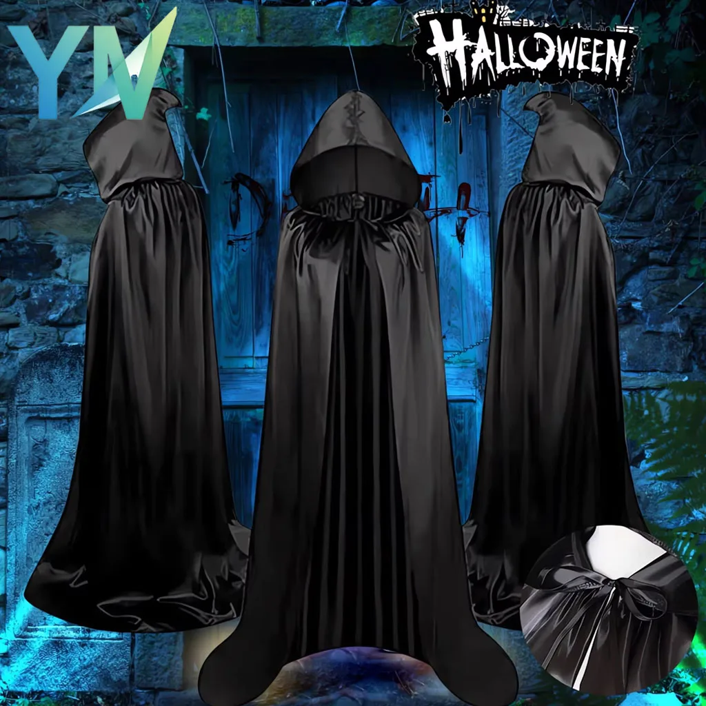 S/M/L/XL/2XL Wizard Cape for Men Halloween Cosplay Robe Reaper Cloak Monk Hat Medieval Sorcerer Outfit for Stage Performance