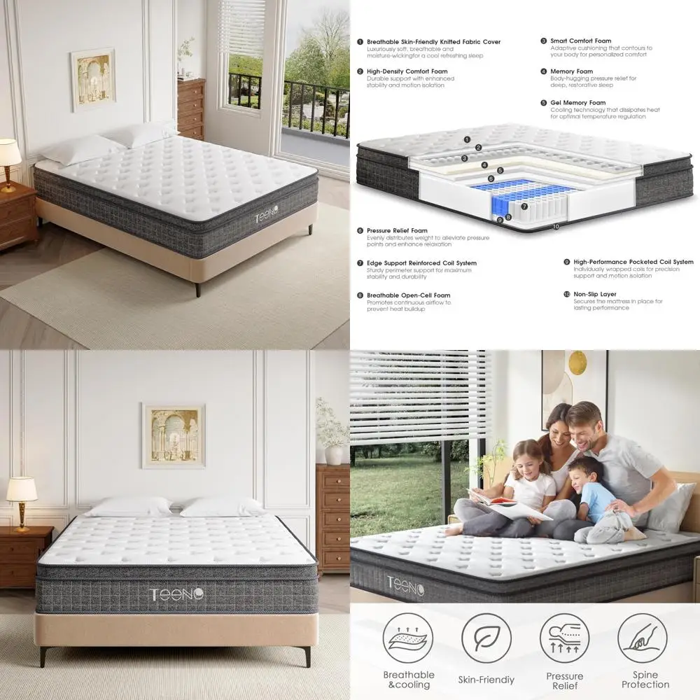 مرتبة كينج، مرتبة جيب من إسفنج الذاكرة مقاس 10 بوصة، مراتب هجينة زنبركية، مرتبة متوسطة الحجم في صندوق، معتمدة