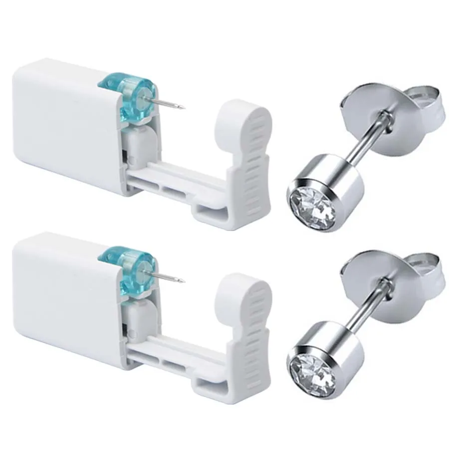 Disposable Ear Piercing Gun Kit with 4mm White Diamond Earrings