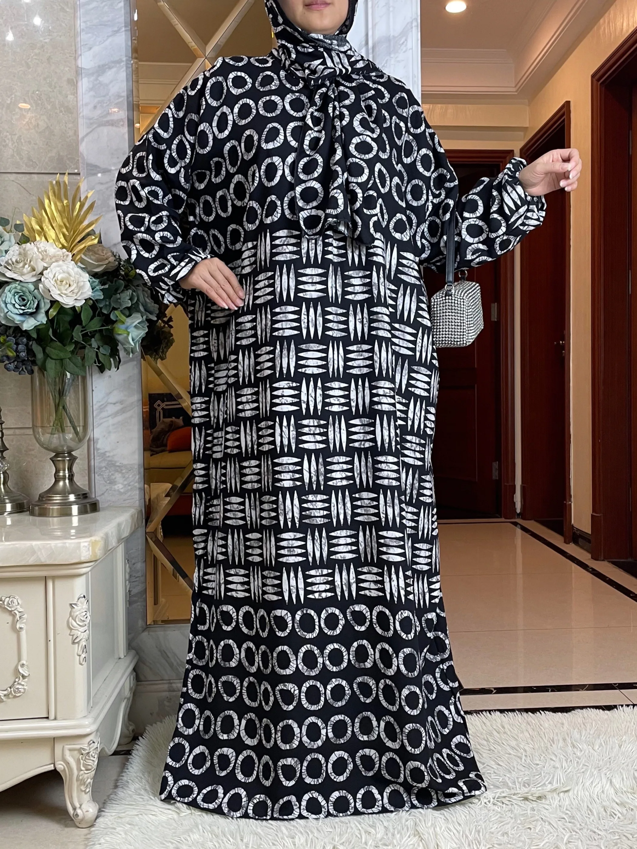 2024 New Muslim Cotton Lady\'s Abayas Ramadan Prayer Garment Dubai Turkey Middle East Femme Robe Loose African Dress Turban Joint