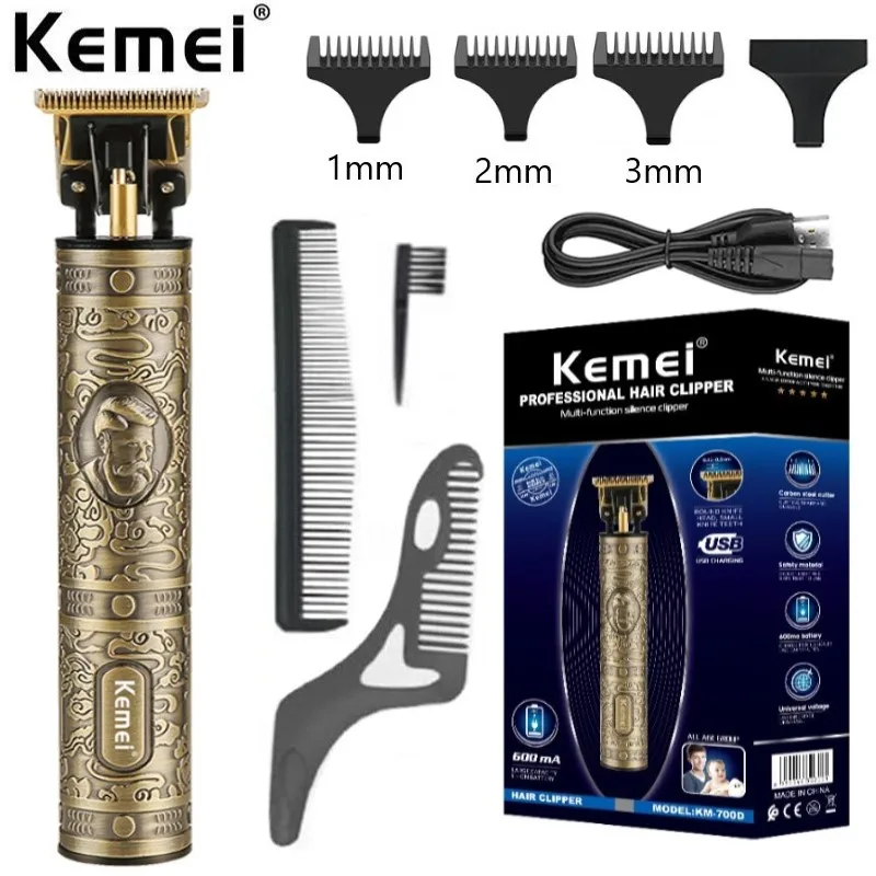 Kemei KM-700D Professional Hair Clipper Barber Hair Trimmer for Men Retro Buddha Cordless Edge Electric Hair Cutting Machine