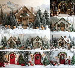 Mehofond Photography Background Winter Christmas Wooden Door Forest Xmas Tree Kids Family Portrait Decor Backdrop Photo Studio