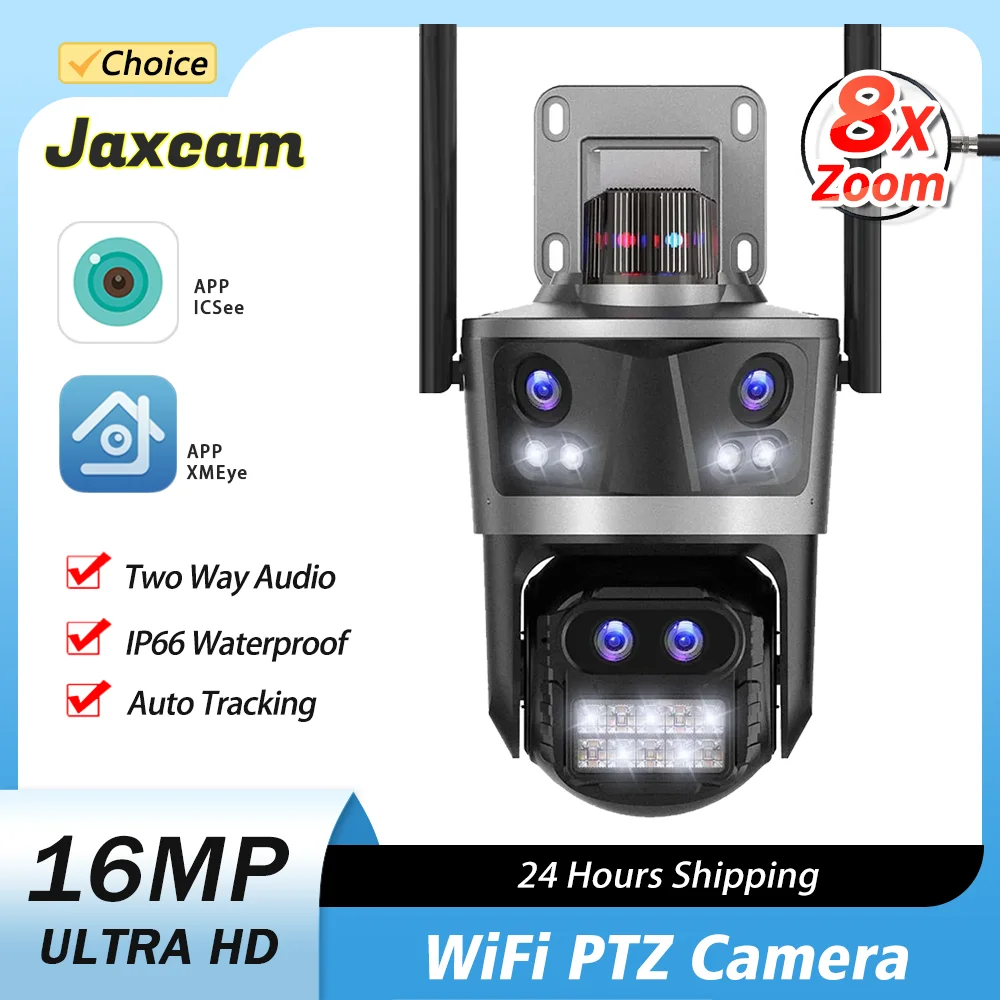 

8K 16MP PTZ WiFi Camera Four Lens Auto Tracking Human Detection CCTV Video Outdoor Surveillance Camera Security IP Camera ICSee