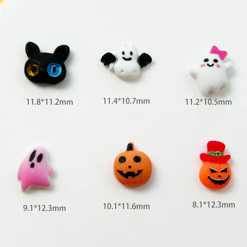 10pcs Resin Mini Colorful Painted Cartoon Ghosts Bat Spider Bat Charms Figurines Flat back Nail Art DIY Halloween Nail Art Decor