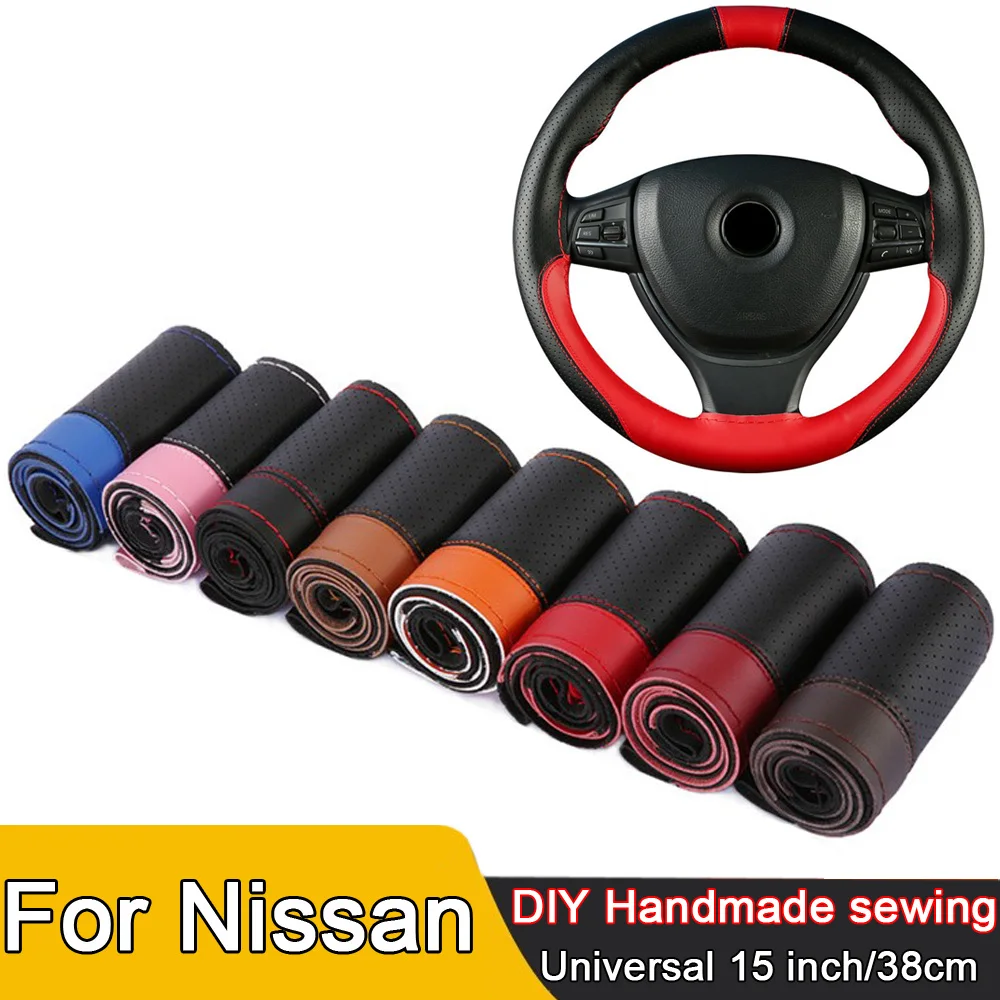 Car Steering Wheel Cover Universal 38cm Microfiber Leather Braid Cover For Nissan Qashqai Juke Leaf Micra K12 Note Patrol Xtrail