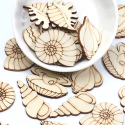 20pcs Mixed Conch Shell Wooden Ornaments Wood Slice DIY Craft Scrapbooking Home Decor Accessories Wedding Handmade Supplies