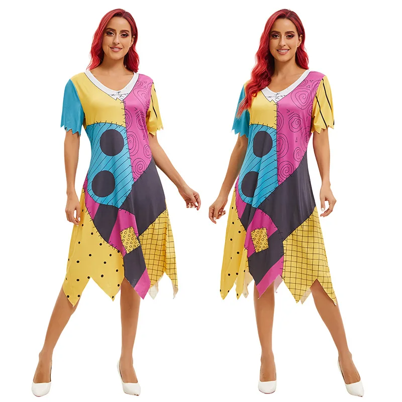 

Halloween The Nightmare Before Christmas Anime Girl Horror Sally Dress Cosplay Costume Fancy Party Matching Outfit Female
