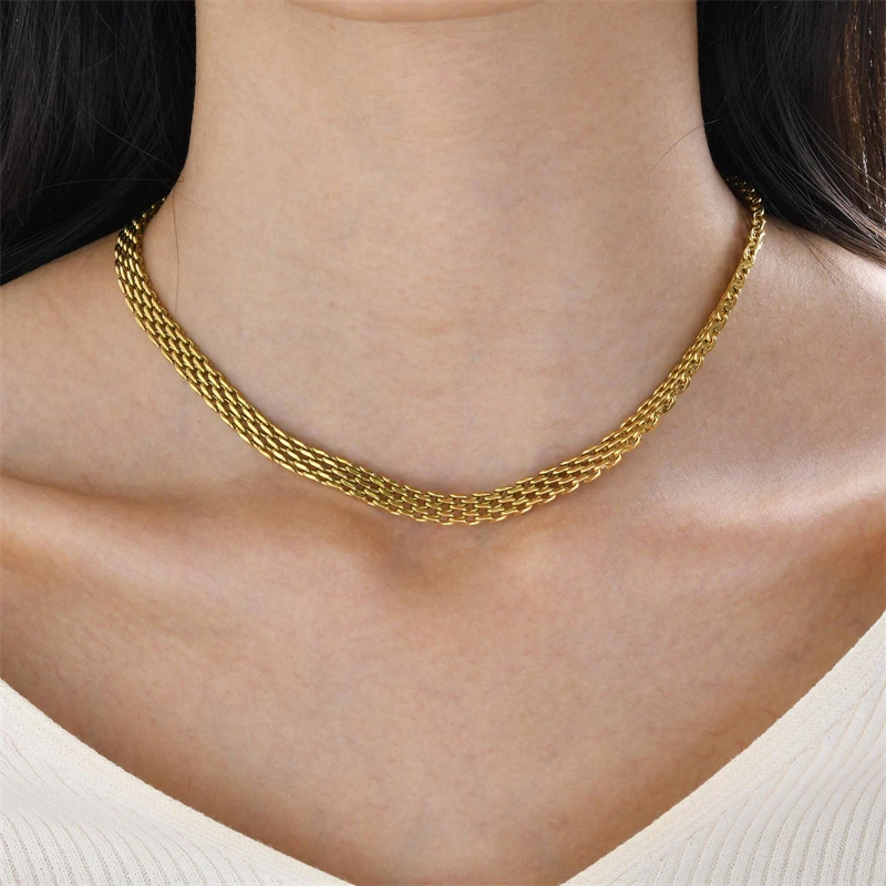 316L Stainless Steel New Minimalism Trend 18K Gold-plated Width 8mm Woman Popular Jewelry Charm Soft Chain Necklaces Bracelet