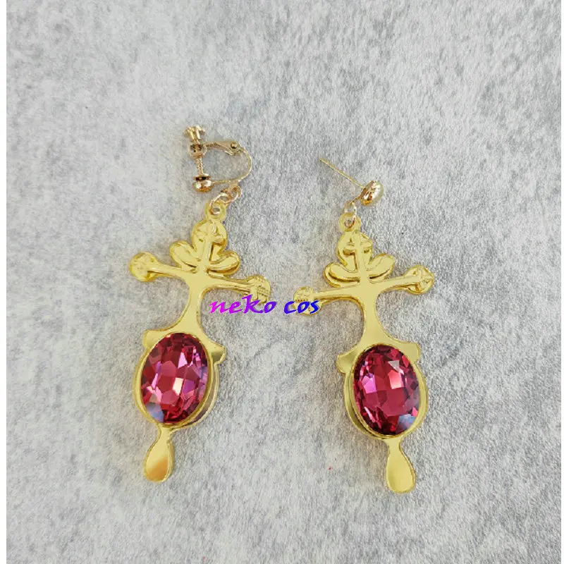 

nekocos NU: карнавальные серьги-астери, аксессуар для косплея, золотой крест, красный акрил