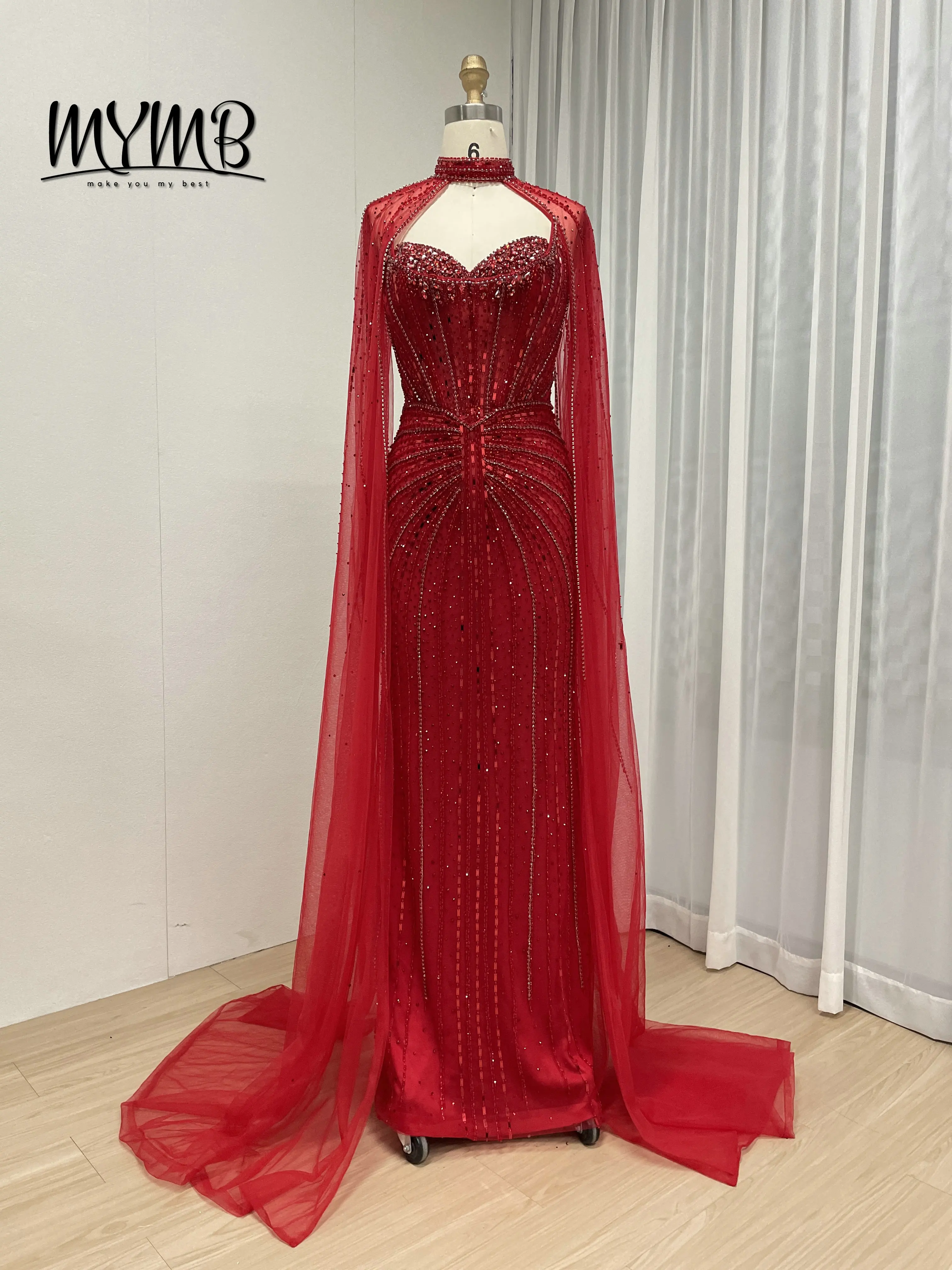 MYMB رائجة البيع نمط جديد مزين بكريستال مطرز رائع أنيق كيب الأكمام ثوب مسائي للمناسبات الرسمية MB40365C #6