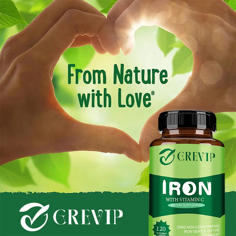 Vegan Iron Supplement with Vitamin C - Increases Energy and Reduces Fatigue, Relieves Anemia