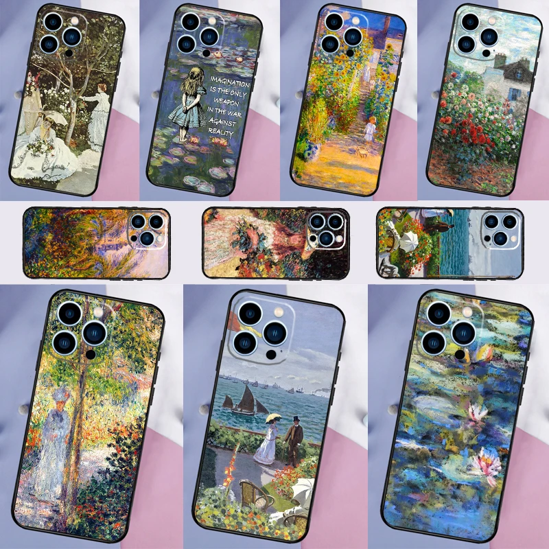 Claude Monet Garden Lotus Bridge Phone Case For iPhone 16 15 14 Pro Max 11 12 13 Mini XR X XS Max Plus Cover