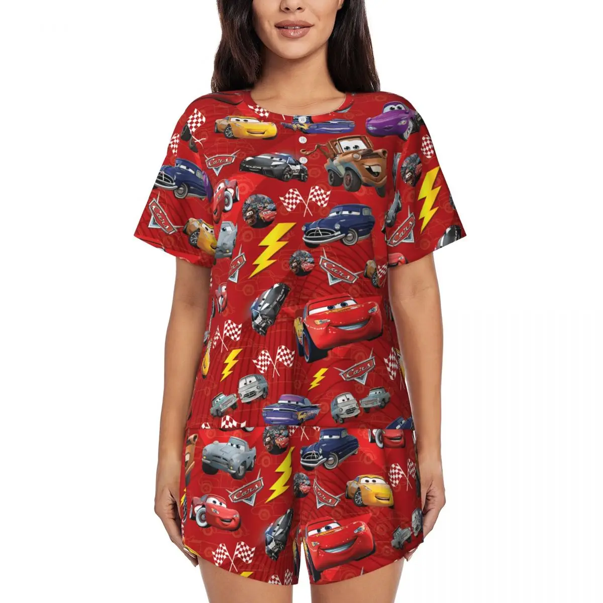 

Sally Carrera Cars Lightning Mcqueen Pajamas Set Women Short Sleeve Sleepwear Loungewear 2 Piece Pjs