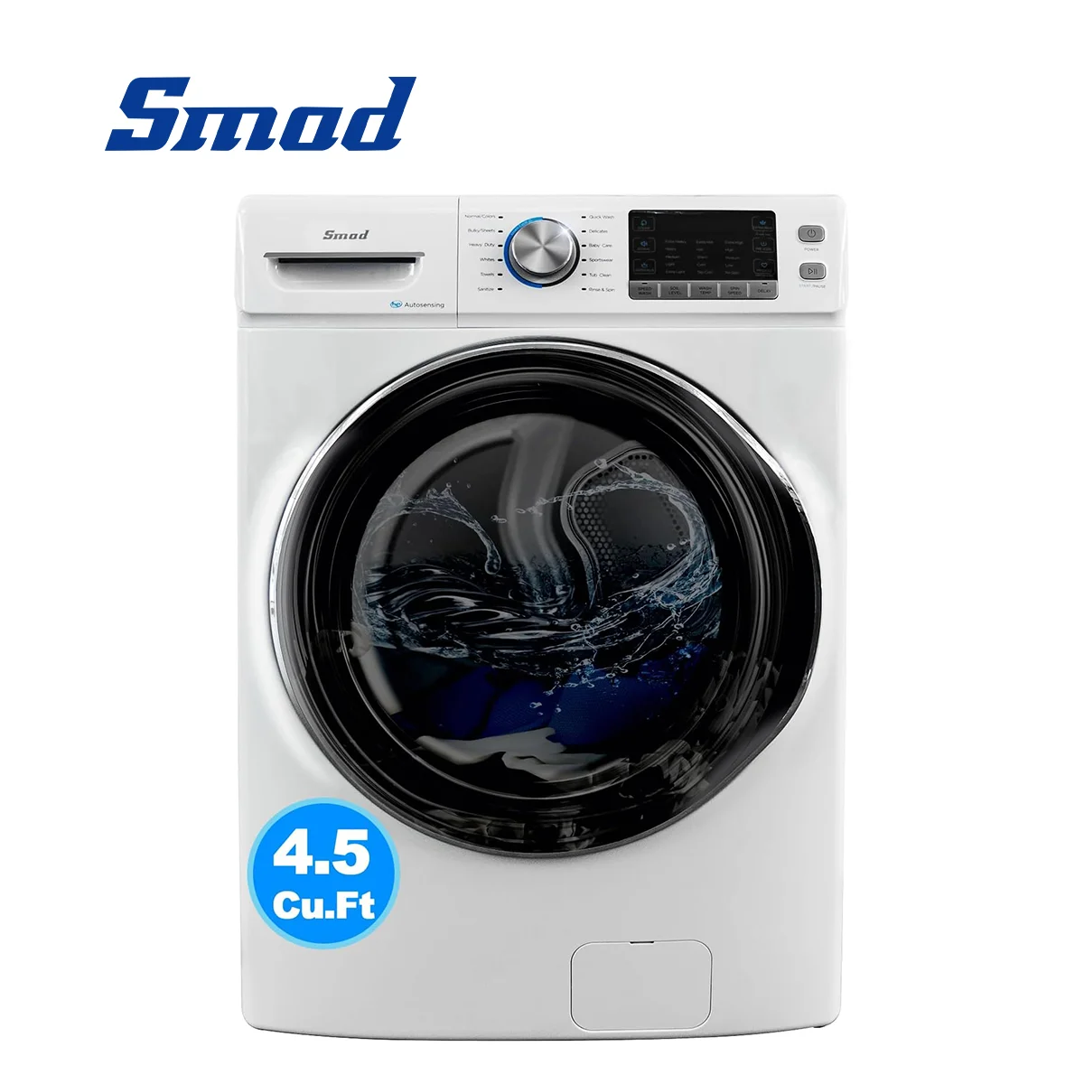 Smad 27 in. 4.5 Cu. Ft. Front Load Washing Machine with Quiet Inverter Motor Steam and Water Plus Functions 12 Washing Cycles