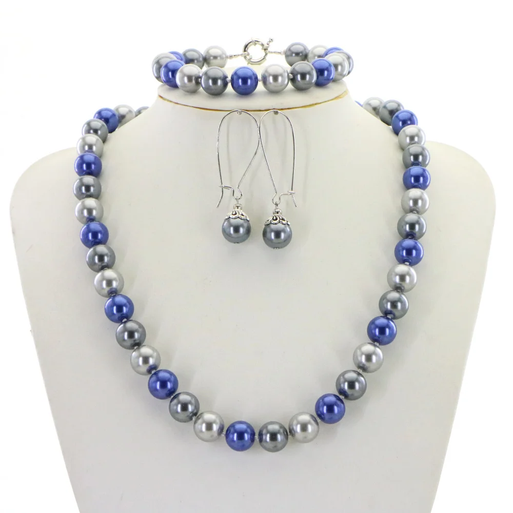 10mm Accessories Blue White black Glass Pearl Beads Necklace Bracelet Earrings Sets Jewelry Making Design Christmas Gifts Girls